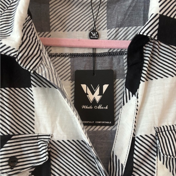 White Mark XL LS Polyester Pockets Large Checked Design Black & White - Picture 2 of 12